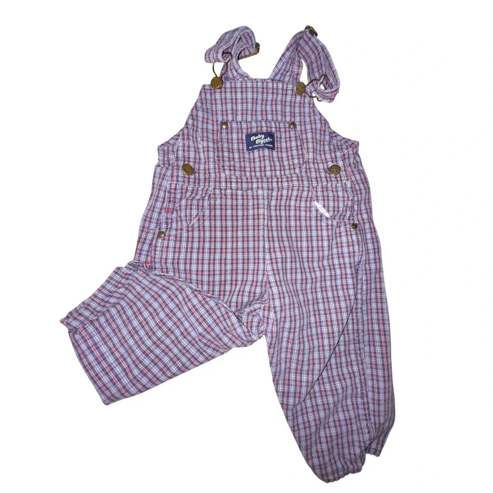 Vintage Baby OshKosh Bgosh Vestbak Plaid Overalls Red Blue White 18/24